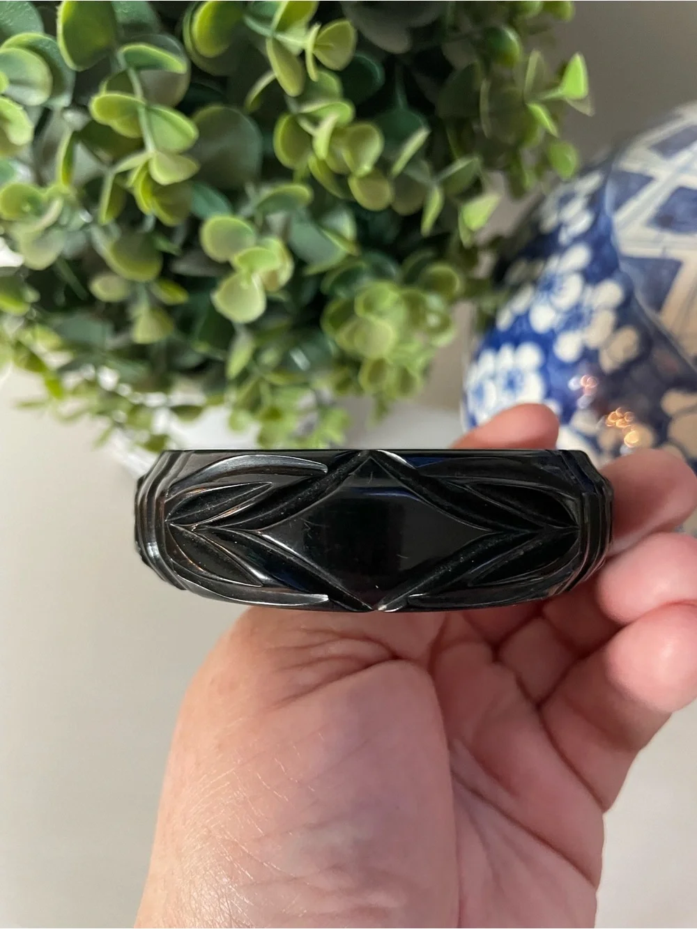 Vintage 1940's Bakelite Deeply Carved Black Bangle Bracelet